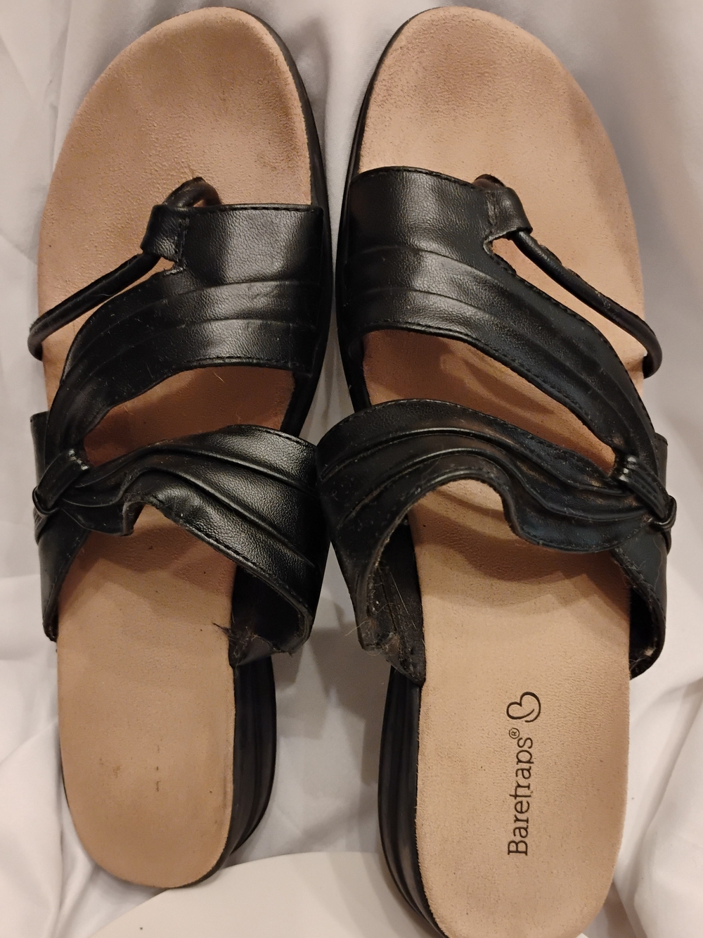 BareTraps Black Strappy Leather Slide Sandals